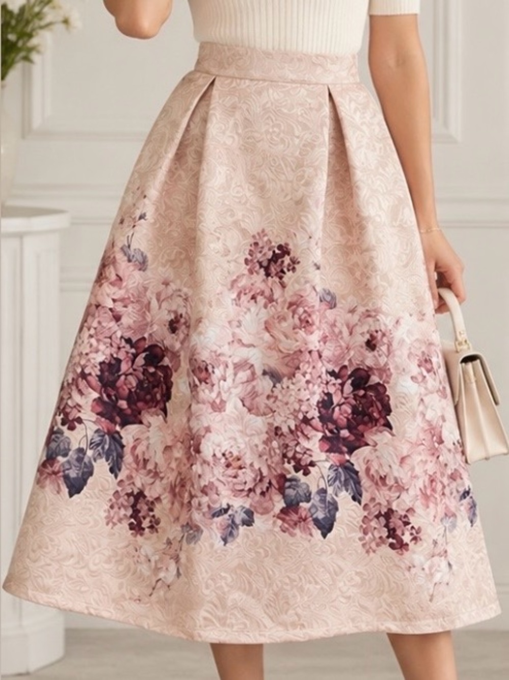 chicwish Blush Pink Floral Midi Skirt